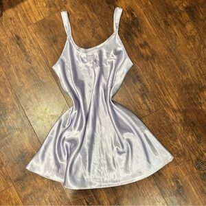 Vintage Oscar de la Renta Pink Label Chemise Glossy Satin Slip Dress Lilac Large